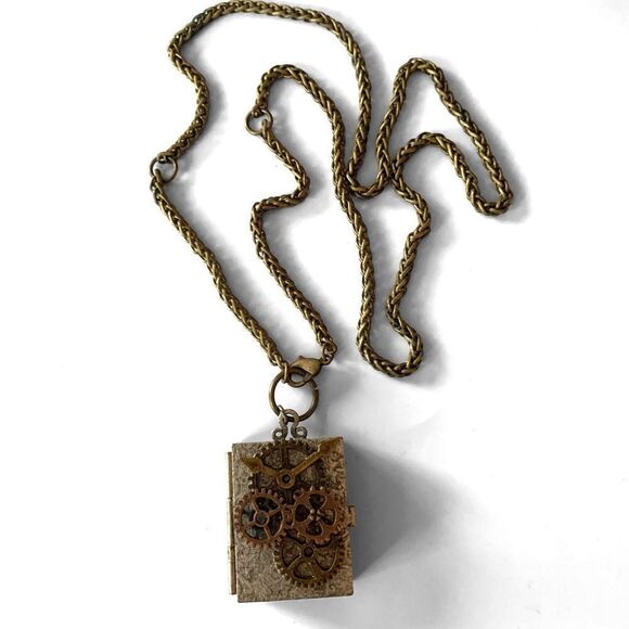 Antique Silver Steampunk Locket Necklace - Picture 1 of 7